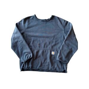 Carhartt Rain Defender M Faded Navy Chopped Cuffs Neck Cropped Sweatshirt